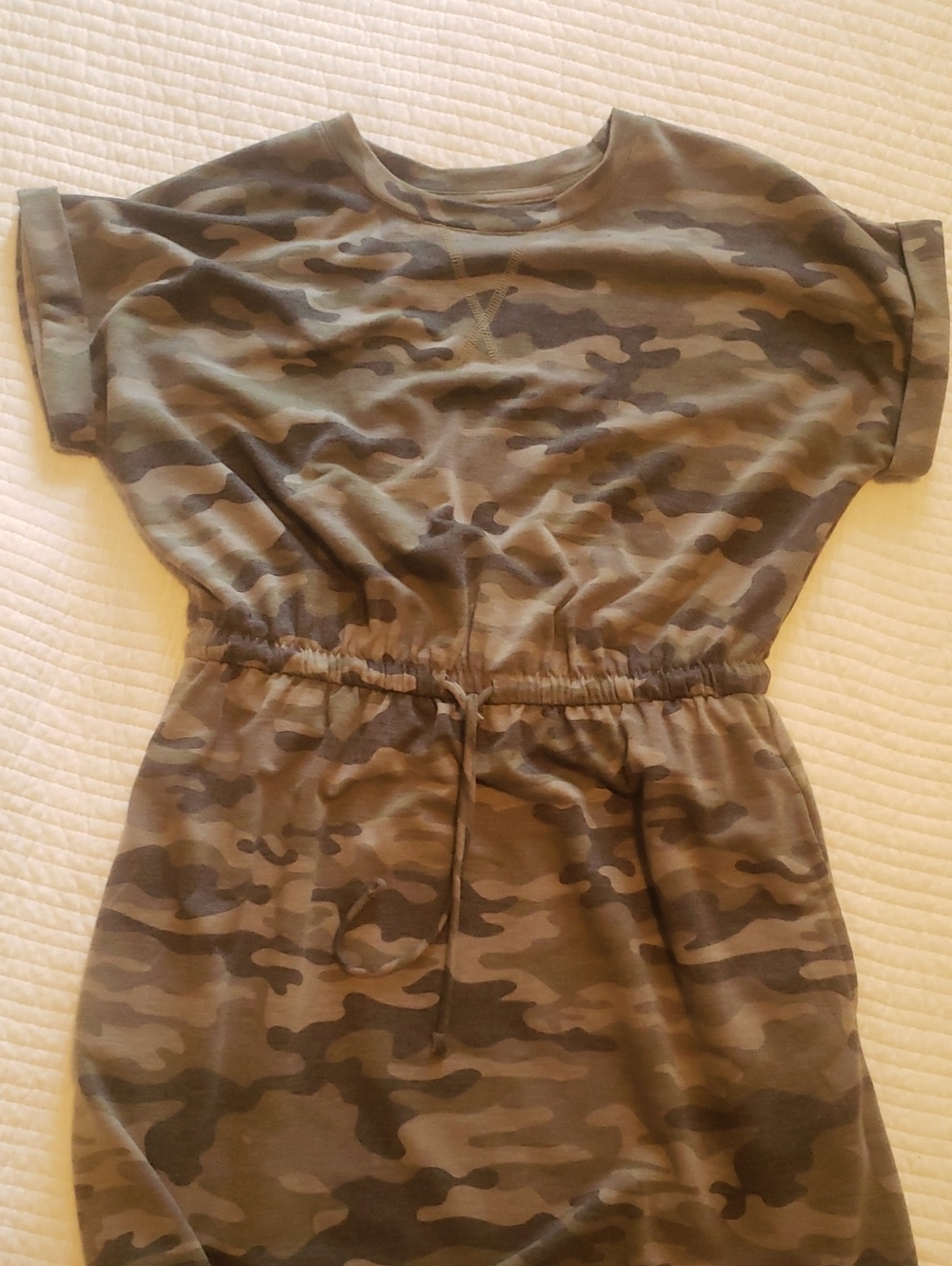 Camo T-shirt Midi Dress with Elastic Tie Waist